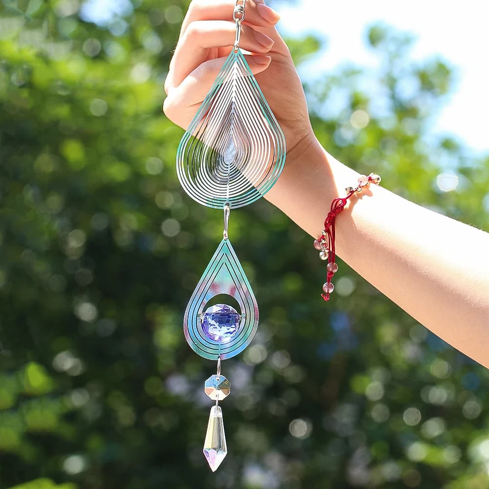 Ciondolo a forma di goccia in acciaio inossidabile Sfera di cristallo Arcobaleno Creazione di repellente per uccelli Giardino Balcone Davanzale Ornamento da appendere
