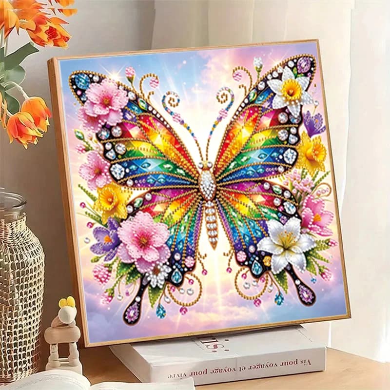 1pc Enchanting Butterfly and Flower Pattern Diamond Painting Kit - Unique Shaped Crystal and Acrylic Diamond Frameless