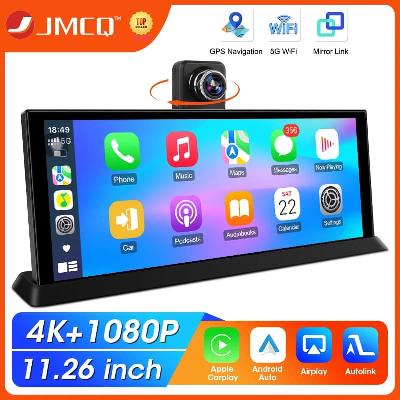 JMCQ 11.26 pollici Auto DVR 4K Macchina Fotografica Senza Fili Carplay Android Auto Lente Girevole Dash Cam Navigazione GPS Cruscotto Videoregistratore