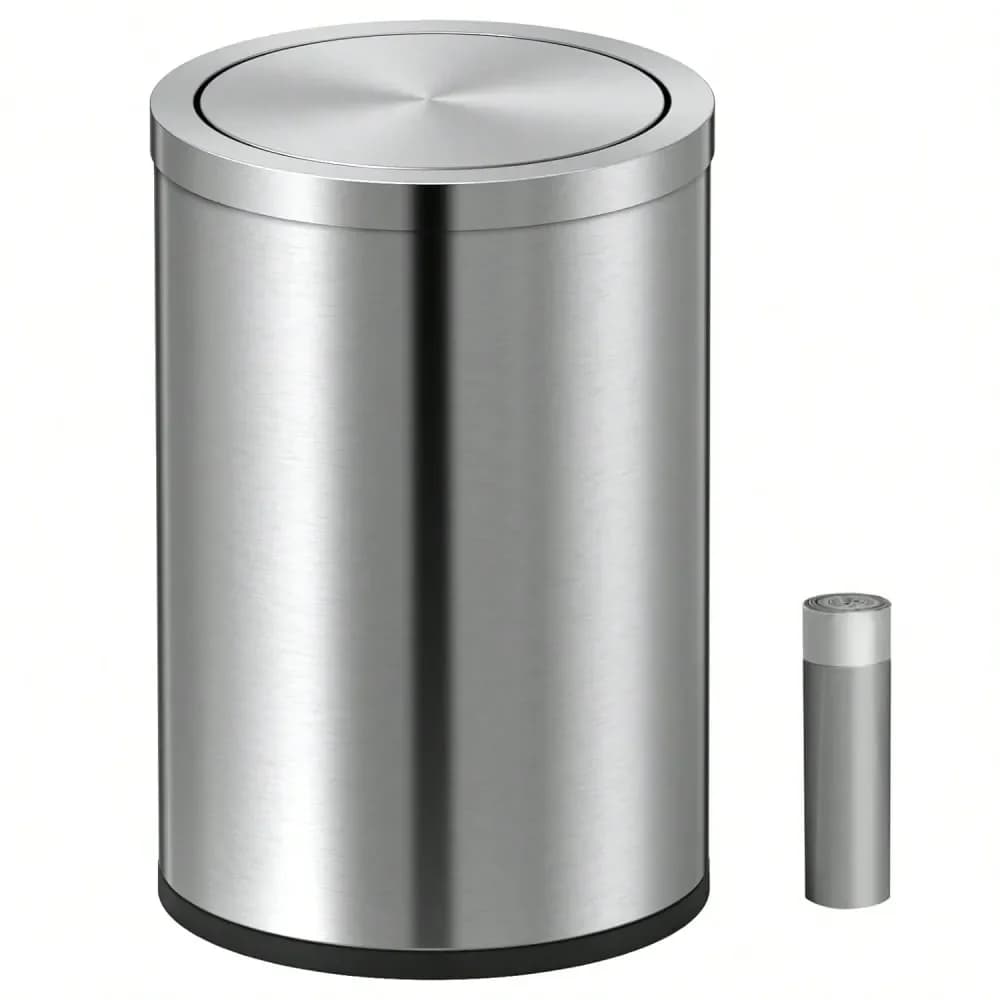 Cestino per Rifiuti con Coperchio, Piccolo Cestino da Scrivania per Riciclaggio, Elegante Cestino in Metallo, Contenitore Compatto in Acciaio Inox con Coperchio a Battente