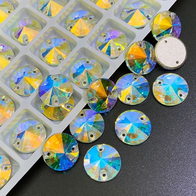 Cuci su perle di vetro Pietre Rivoli Strass 10 mm Cristallo AB per abito da pattinaggio su ghiaccio