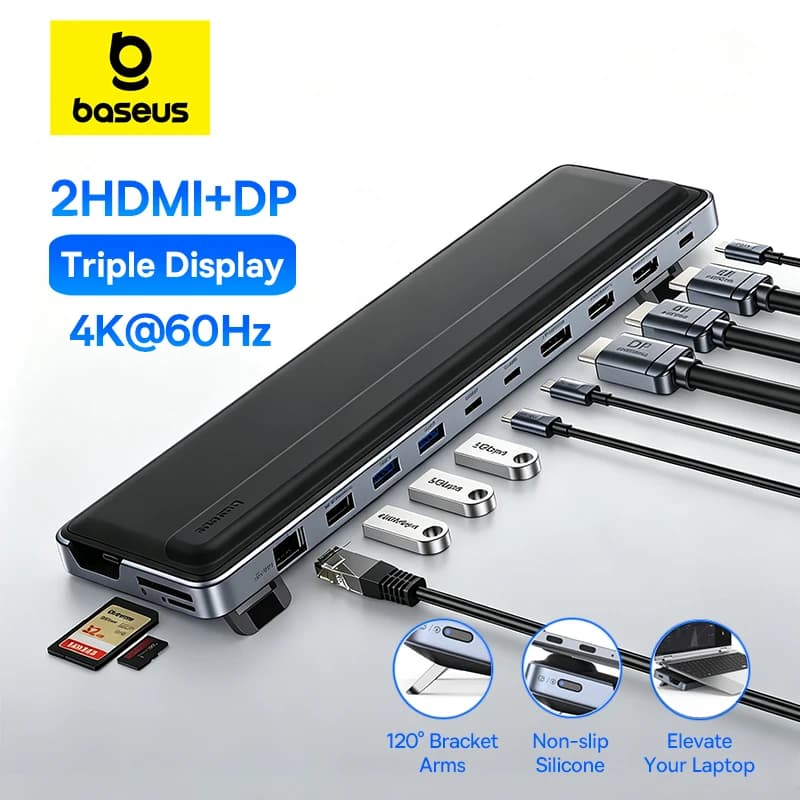 Baseus EH3 Hub USB C 12 in 1 HDMI DP 4K 60Hz Tripla Display 3.2 per MacBook Laptop PD 100W HUB tipo C con supporto Docking station