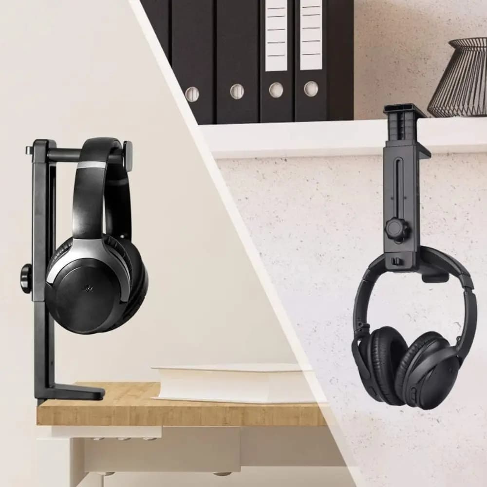 Simple Adjustable Headphone Holder Universal Rotatable Gaming Headset Rack No-Drill Support Under Desk Earphone Stand Household