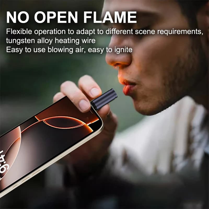 Vendita calda Tipo C Mini spegnimento automatico da soffiaggio in accensione per viaggi aerei all'aperto Nessuna batteria Nessuna fiamma Adattatore di sicurezza portatile