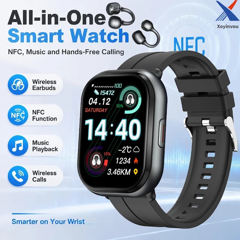 TWS 2-in-1 smartwatch and headphones, 2.01 square inch display screen, zinc alloy casing, wireless calling function, music playb