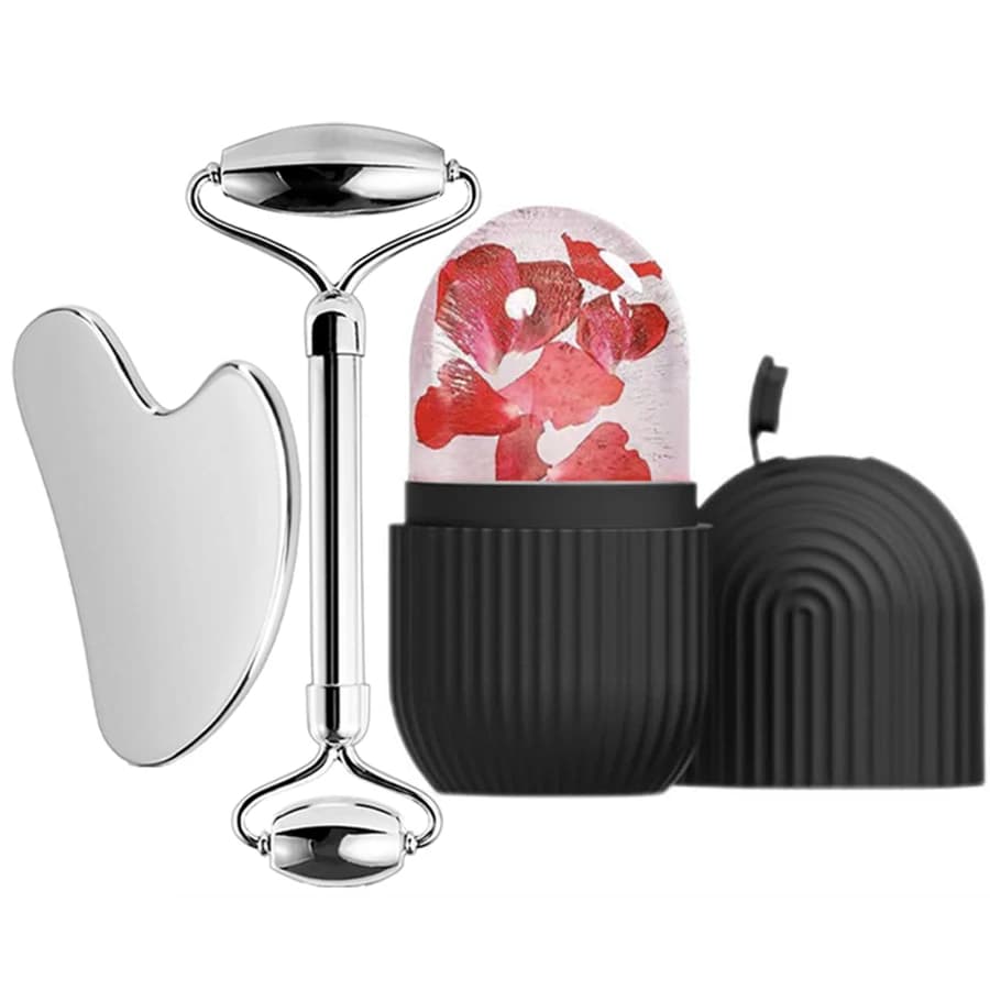 Rullo per il Viso in Acciaio Inox, Strumento Gua Sha, Stampo per Rullo di Ghiaccio Facciale per Cura della Pelle, Lifting e Contouring