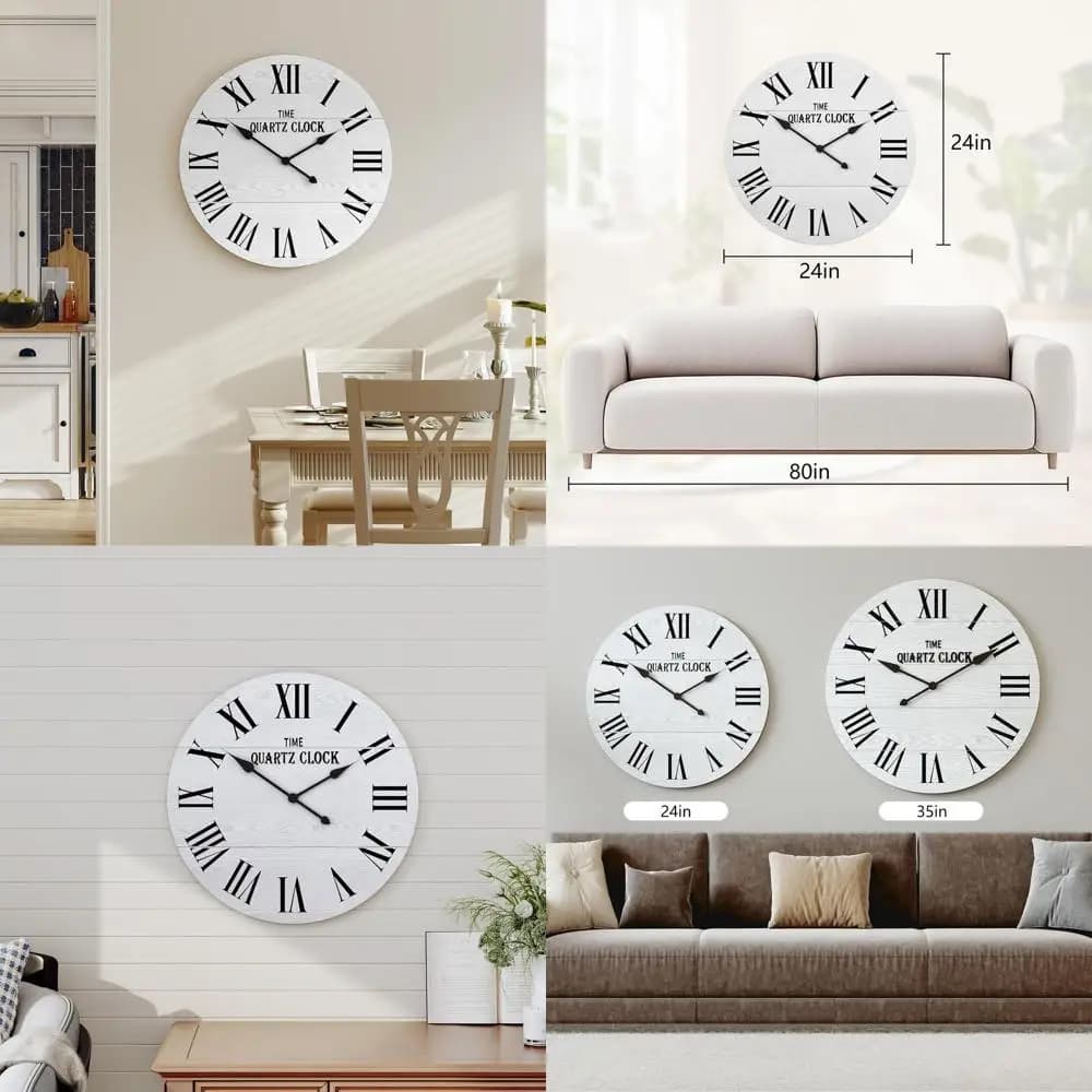 Orologio da Parete Stile Shiplap con Numeri, Movimento Silenzioso, Ideale per Soggiorno, Ufficio, Camera da Letto e Ingresso, Bianco