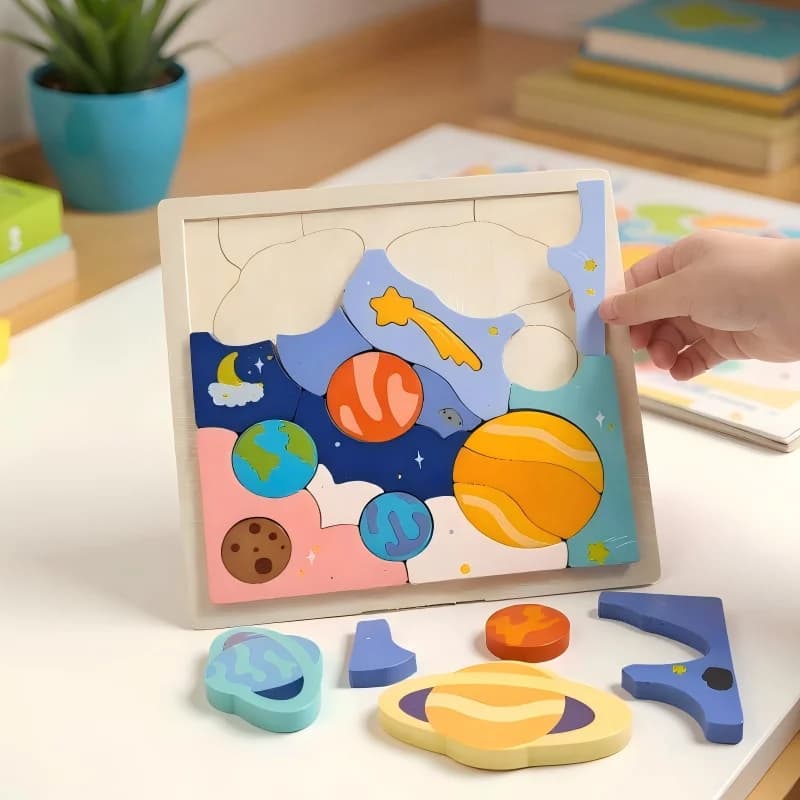 Puzzle universo creativo in legno, blocchi di puzzle pianeti, giocattoli educativi per bambini, apprendimento della prima infanzia