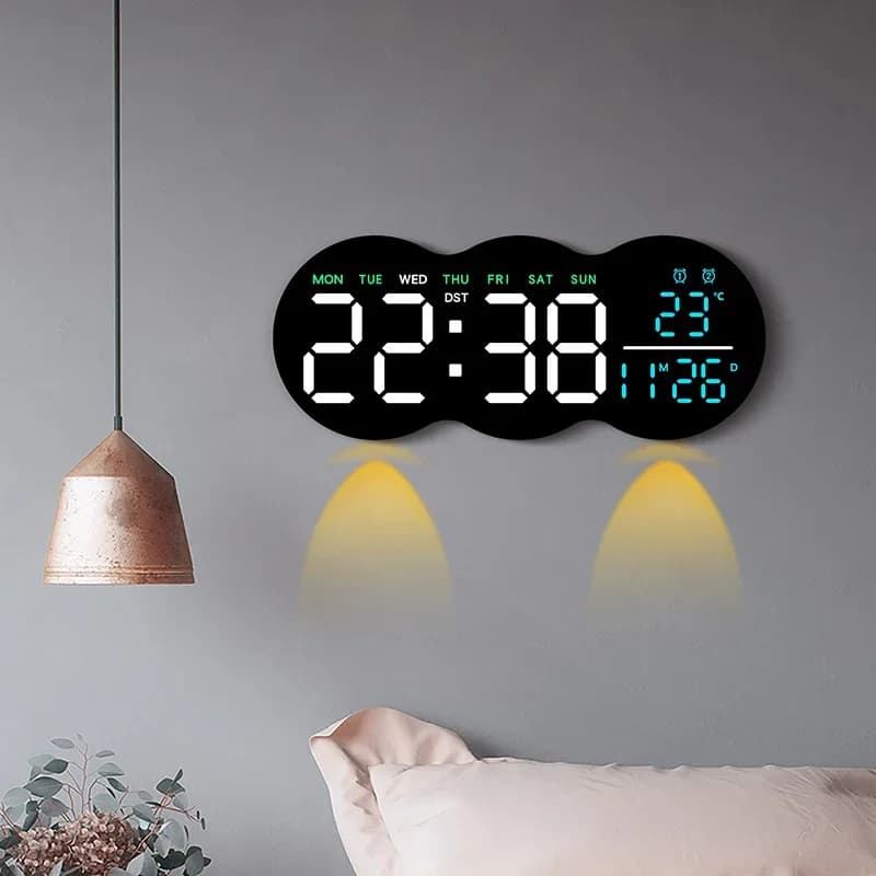 Digital Wall Clock with Remote Control Auto Ambient Light Sensor Temperature Week Display Dual Alarm Clock LED Disply Clocks