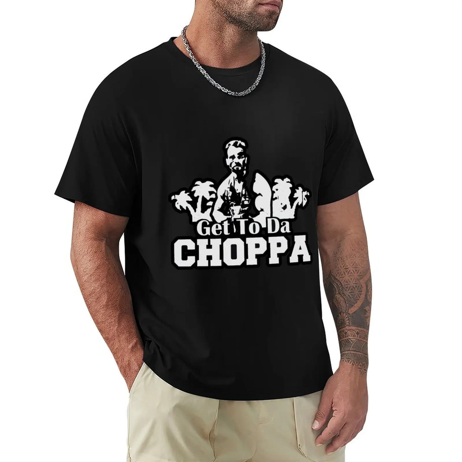 Get To The Chopper Funny Get To Da Choppa Sticker Sticker T-shirt classica in cotone con scollo rotondo