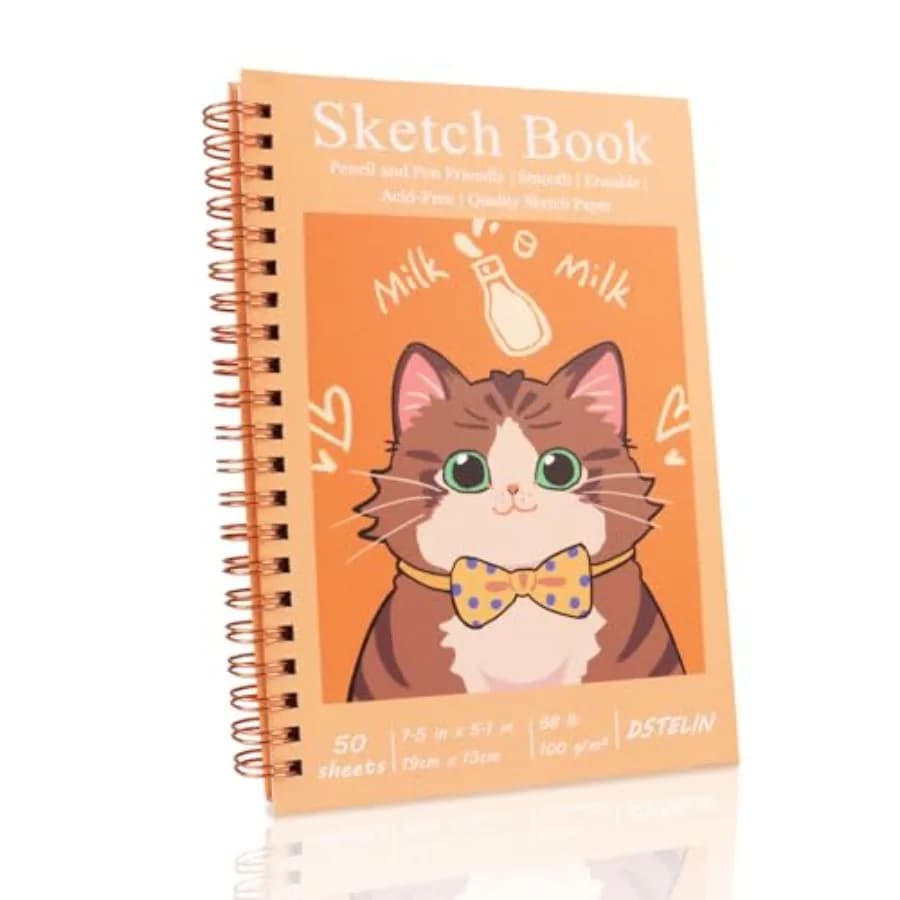 1 Pack Spiral Bound Sketchbooks 100 GSM Sketch Paper,50 Sheets per Pack, 7.5" x 5.1" Sketchbook with Yellow Hard Cover for Pain