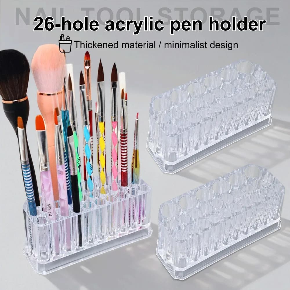 Organizzatore per Pennelli Unghie in Acrilico a 26 Fori, Espositore per Trucchi, Eyeliner e Matite Labbra, Porta Accessori per Salone Unghie