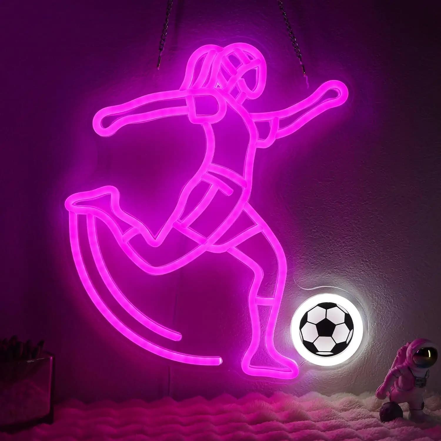 Insegna al Neon a Tema Calcio, Luci LED Dimmerabili USB per Camera da Letto, Campo Sportivo, Dormitorio, Decorazione Murale, Regalo Unico per Ragazze