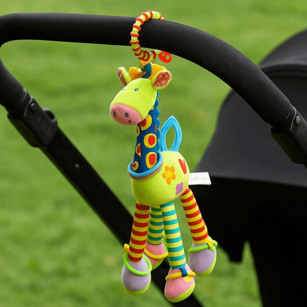 Sonaglio a forma di giraffa in cotone PP, giocattolo sensoriale per neonati, sonaglio a forma di animale dei cartoni animati, massaggiagengive per la prima educazione