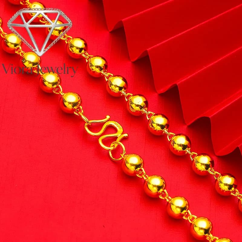 Collana con perle lisce Viora Jewelry 4mm 5mm 6mm Unisex Oro 24K AU999 - Senza sbavature, catena flessibile, delicata sulla pelle