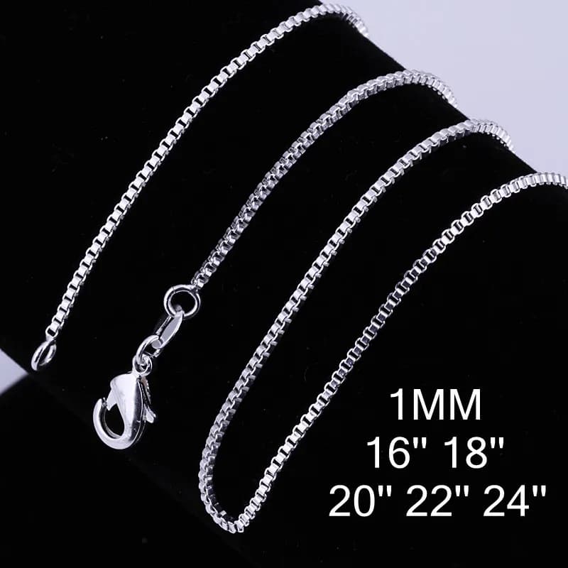 10 pz 16-24 pollici 925 Sterling Silver moda 1 MM catena della scatola per le donne Uomini collana Pendenti e ciondoli gioielli festa di nozze regali di Natale