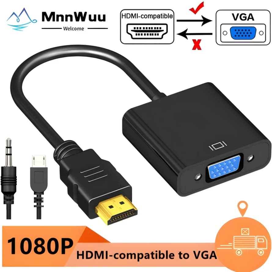HDMI-VGA 1080P compatible adapter converter with 3.5 mm audio jack + power cord for PS4/3 PC portable TV box projector