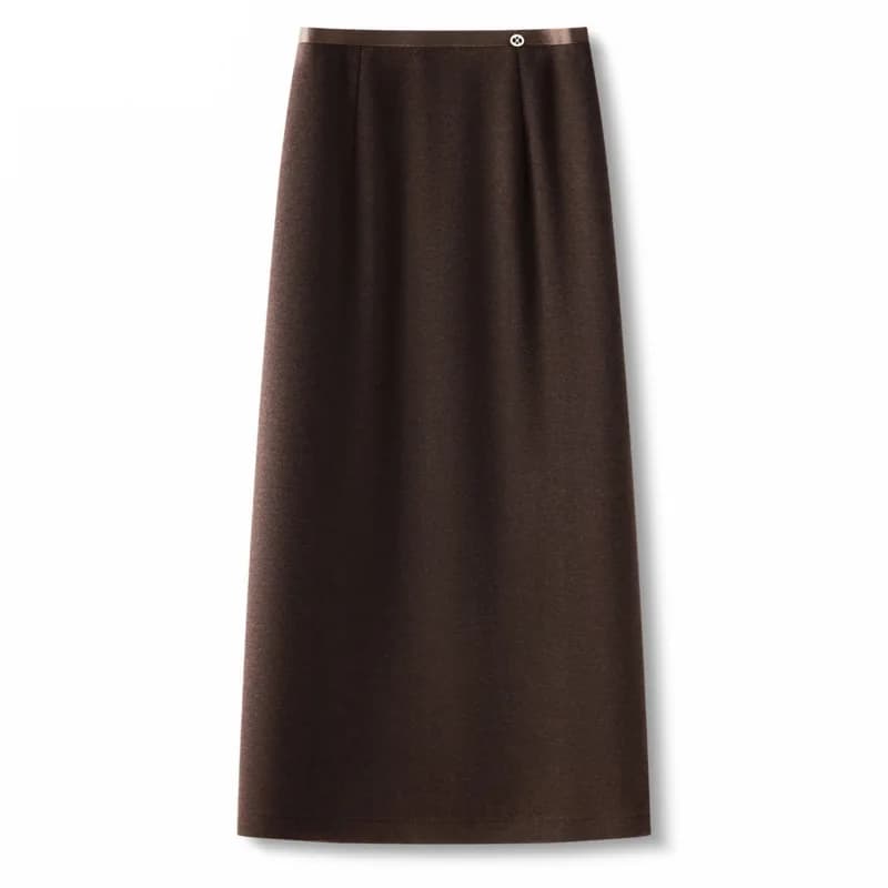 Women's brown trapeze skirt, slender skirt, draped and adhering