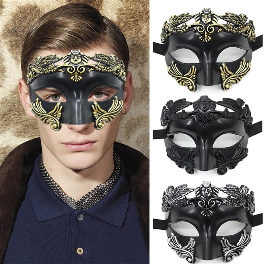 Maschere per gli occhi da guerriero greco-romano antico in maschera da uomo Accessori per costumi cosplay per feste di Halloween Puntelli per maschera sexy a mezza faccia