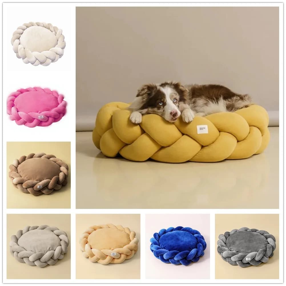 FAI DA TE Tessuto Manuale Letto Per Gatti Nido Cuccia Per Cagnolino Grosso Soffice Pelliccia Sintetica Peluche Velluto Superficie Letto Animale Domestico Lavabile Rotondo Cucciolo Divano Copertura