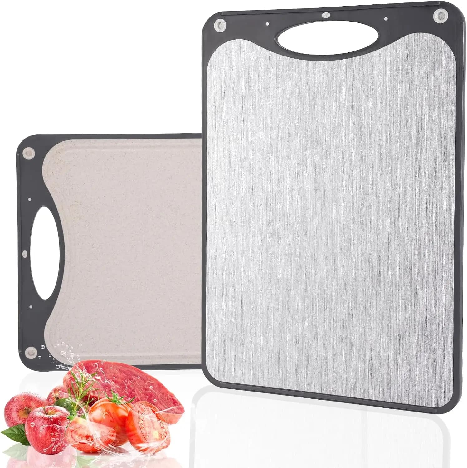 Titanium Cutting Board Double Sided for Kitchen, Large 15x10 in, Easy Clean with Wheat Straw PP