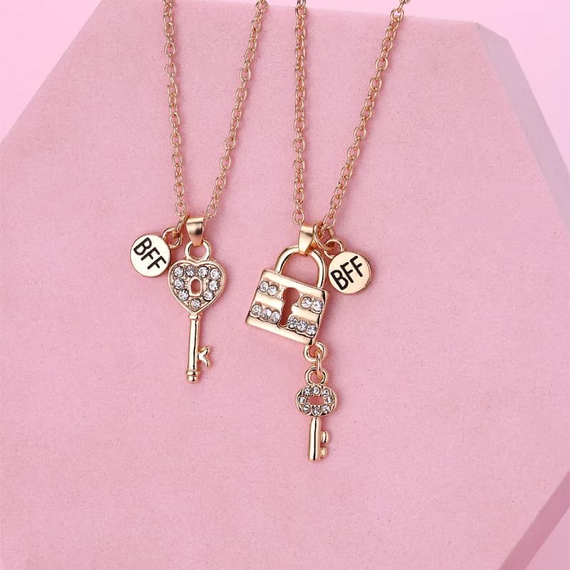 Lovecryst 2 pz/set collana con chiave in lega di strass per le donne regalo di gioielli di san valentino