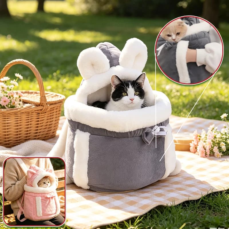 Plush Warm Pet Front Carrier Bag Hands‑Free Wearable Cat Chest Backpack with Straps Velvet Travel Pouch for Small Cats Puppy
