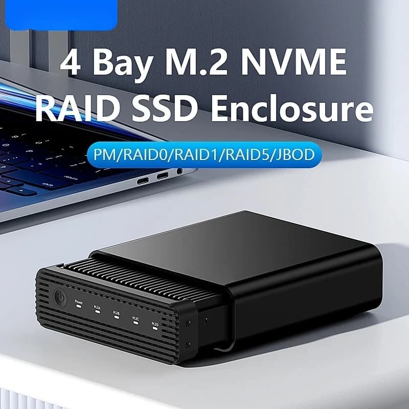 Aluminum M2 4-Bay USB4 External NVME SSD Enclosure 4 Bay 40Gbps M.2 NVME RAID SSD Enclosure Case with Cooling Fan