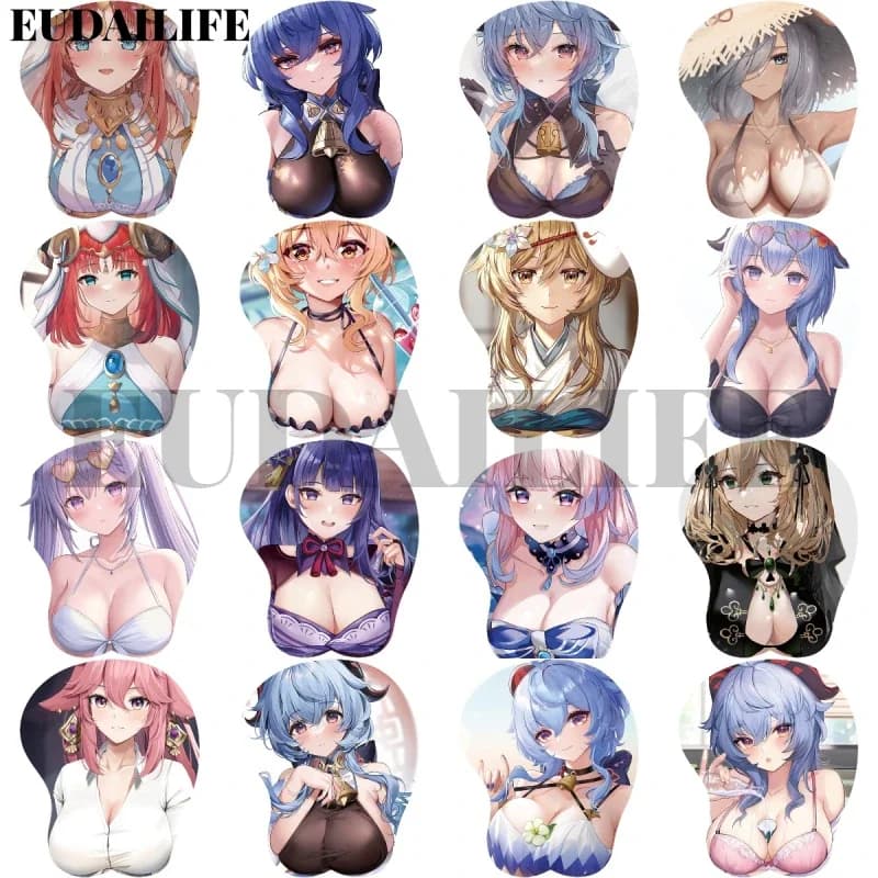 Genshin Impact 3D poggiapolsi per mano tappetino per mouse Arlecchino Ganyu Nilou tappetino per mouse in silicone Oppai morbido tappetino per mouse lavoro d'ufficio Otaku