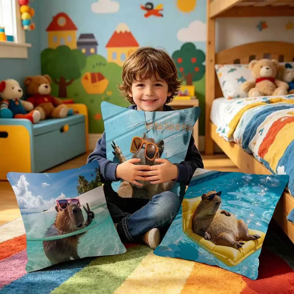 Simpatica fodera per cuscino estiva con cartone animato di Capibara, decorazione per la casa, regalo per bambini