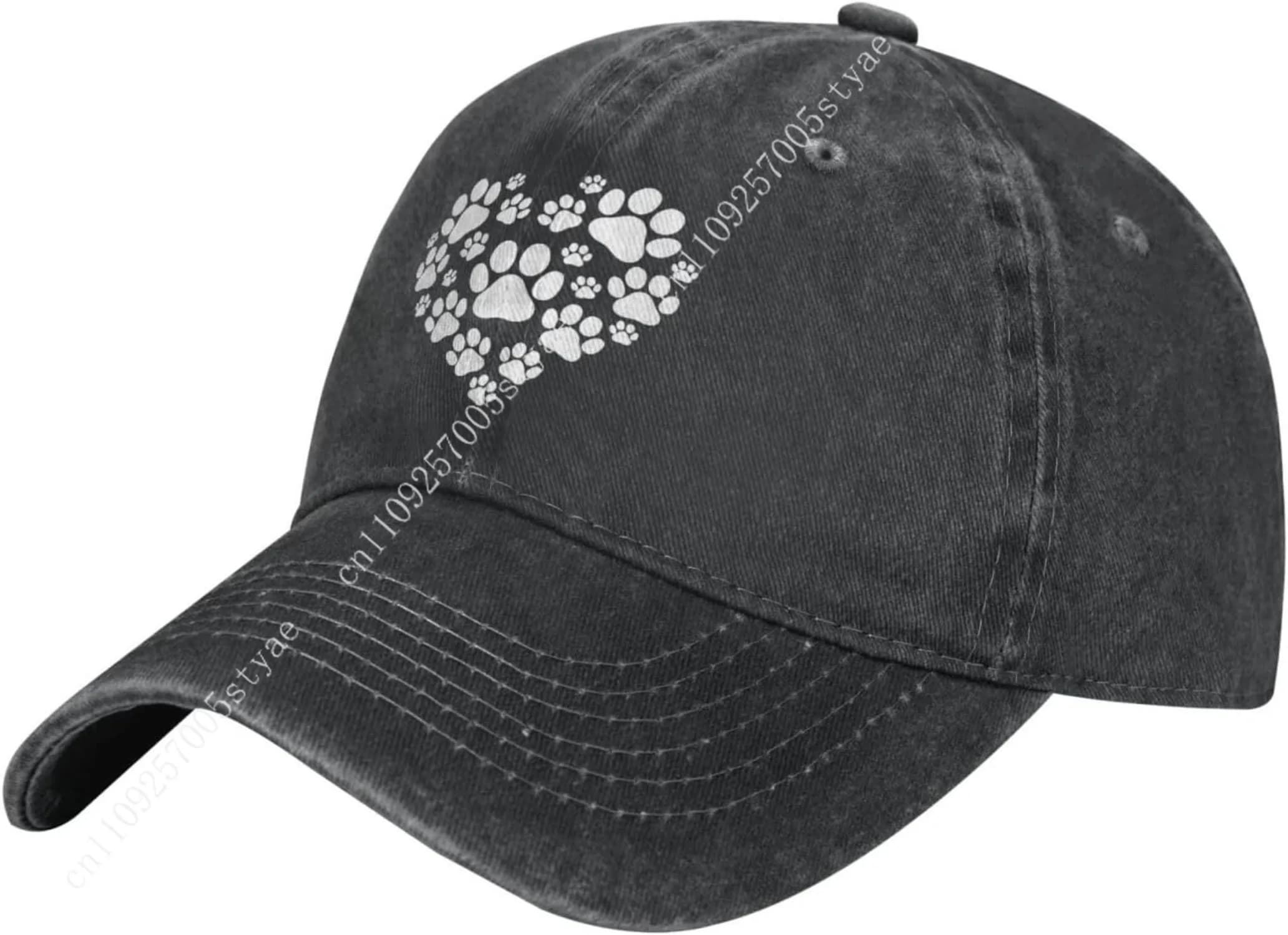 Women's Love Paw Print Hat Adjustable Washed Vintage Baseball Cap for Mom Dad