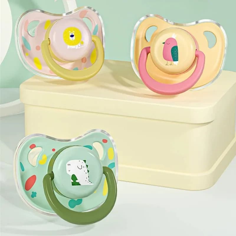 Ciuccio in Silicone per bambini dei cartoni animati 0-6-36 mesi ciuccio a testa piatta per neonato Anti gonfiore e sonno con copertura antipolvere