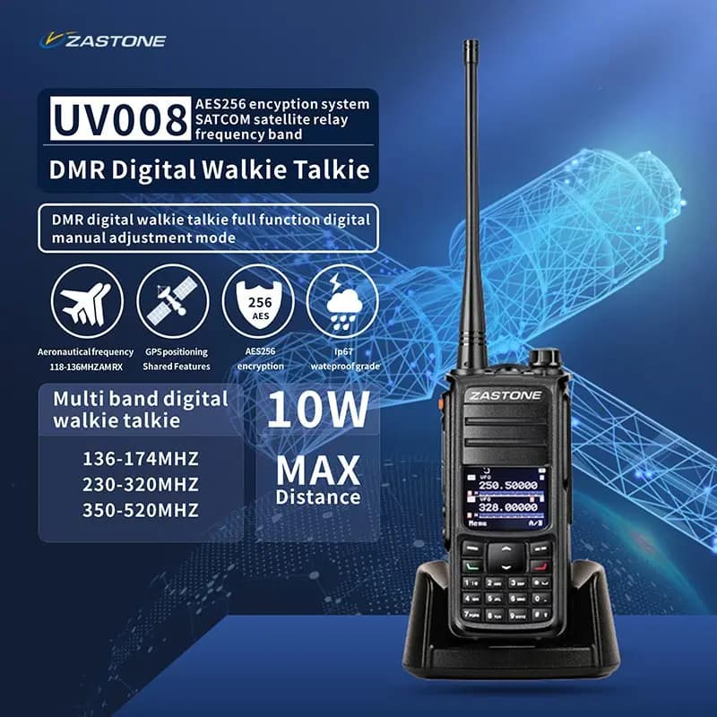ZASTONE UV008 DMR Walkie Talkie Digita Radio bidirezionale Dual band 10W Dual time slot Walkie-talkie GPS