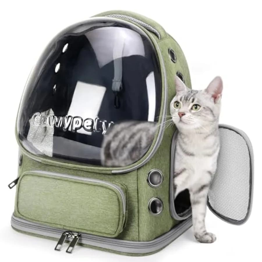 Zaino Trasportino per Gatti Traspirante, Ampio Spazio, Zaino a Bolla per Gatti e Cani Piccoli fino a 6,8 kg, Trasparente e Fol