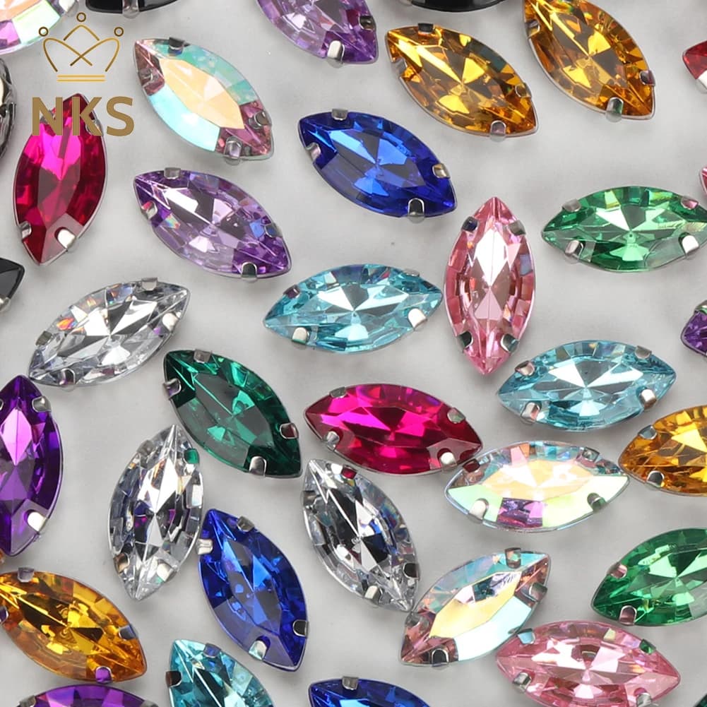 NKS 30 PZ 9x18mm Forma di occhio di Cavallo Strass di Cristallo Con Artiglio Del Nastro Cucire Su Strass Acrilici Per Accessori di Abbigliamento