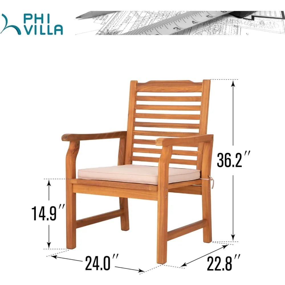 Set of 2 Acacia Wood Dining Chair, Oil Finished Armchair with Cushions for Outdoor & Patio, Custom