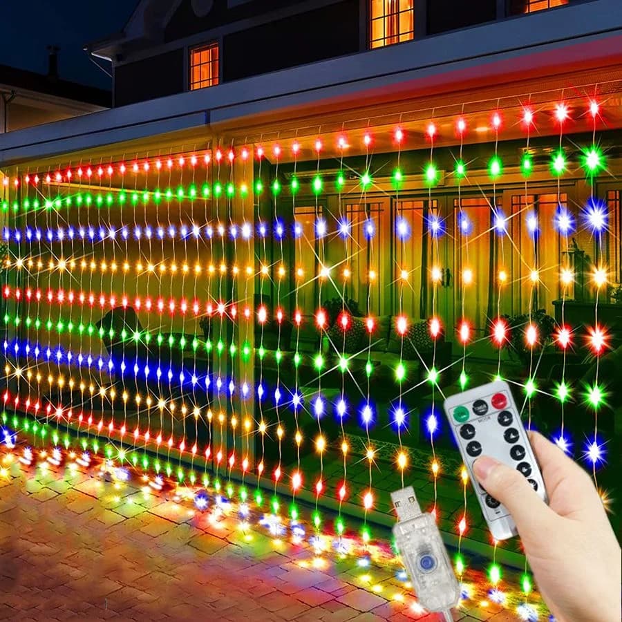 Ghirlanda LED Fata Luce da giardino Stringa di luce 6M 8 modalità USB Luce per tende Matrimonio Festa di Natale Vacanza Decorazione della casa all'aperto