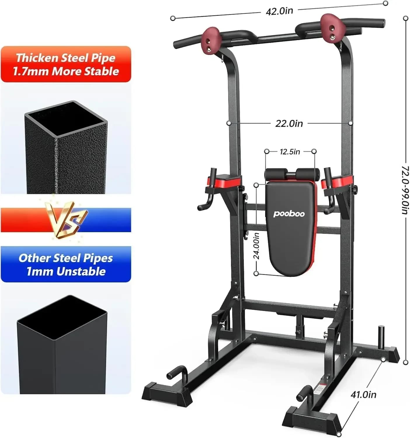 Hot Sale Power Tower Dip Station with Traction Bar, Fitness Equipment Adjustable for Home Strength Training, Full-B
