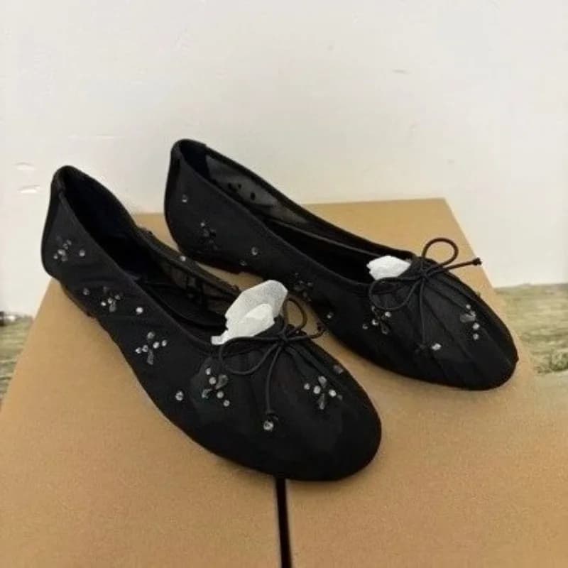 Ballerine da donna Diamond Mesh estive traspiranti con fiocco a farfalla, suola morbida, casual, leggere, modello Mary Jane