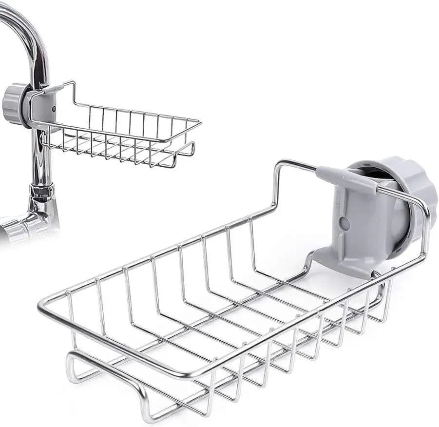 Stainless Steel Faucet Hanging Drain & Storage Rack - Kitchen/Bathroom Sink Organizer for Sponge/Soap/Brush/Dishcloth 1pc