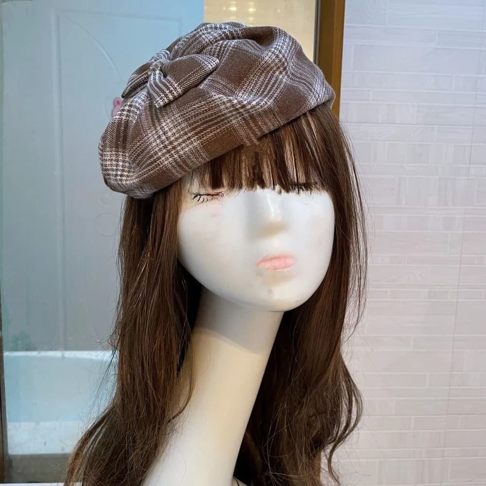 Fashion Vintage Half-cap Headband Checkered French Style Bowknot Headwear Delicate Elegant Hair Accessories Women's Use