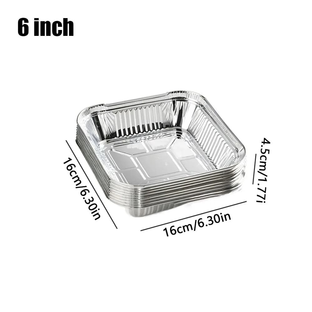 10Pcs 6/7/8 Inch Food Tin Foil Tray Reusable Oven BBQ Baking Tools Aluminum Foil Box Oil-resistant Non-stick Air Fryer Tray