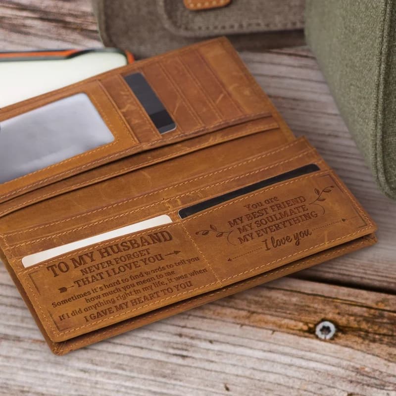 Crazy Horse Long Leather Wallet for Men, Borsellino Laser Engraved, Gift for Husband, Son, Boy