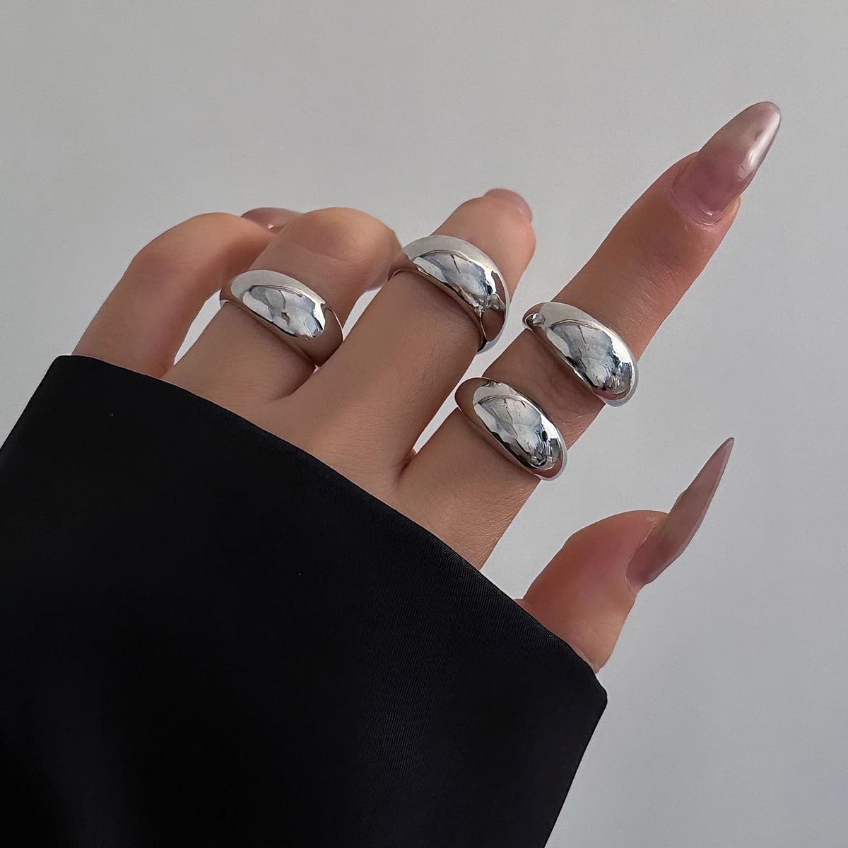 Ingemark Set di 4 Anelli Aperti a Goccia d'Acqua Lisci e Unici per Donne, Anelli Geometrici Vintage Regolabili, Set di Accessori per Coppie