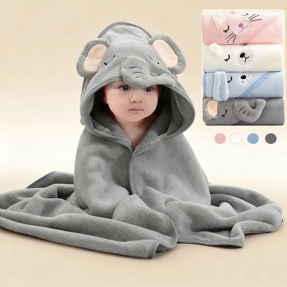 Children's Bathrobe, Baby Bath Towel, Baby and Child's Hood, Coral Apple Cover with Cartoon Drawings, Baby Bed Linen