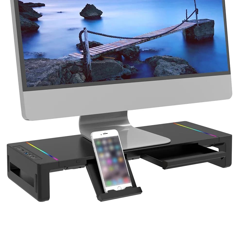 1-piece computer monitor support, ABS folding support with USB 3.0 port, keyboard and mouse shelf and drawer, monitor support accessories