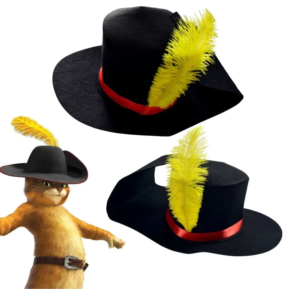 Gatto in stivali Cappello cosplay gatto Berretto per adulti con accessori per costumi di piume Ragazzo Ragazza Gioco di ruolo Puntelli per abiti di carnevale di Halloween