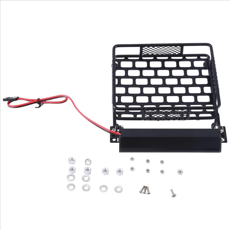 Portapacchi in Metallo B05C 110X100mm con Barra Luminosa per Auto RC Crawler Tamiya CC01 CR01 RC4WD D90 Axial SCX10 1/10