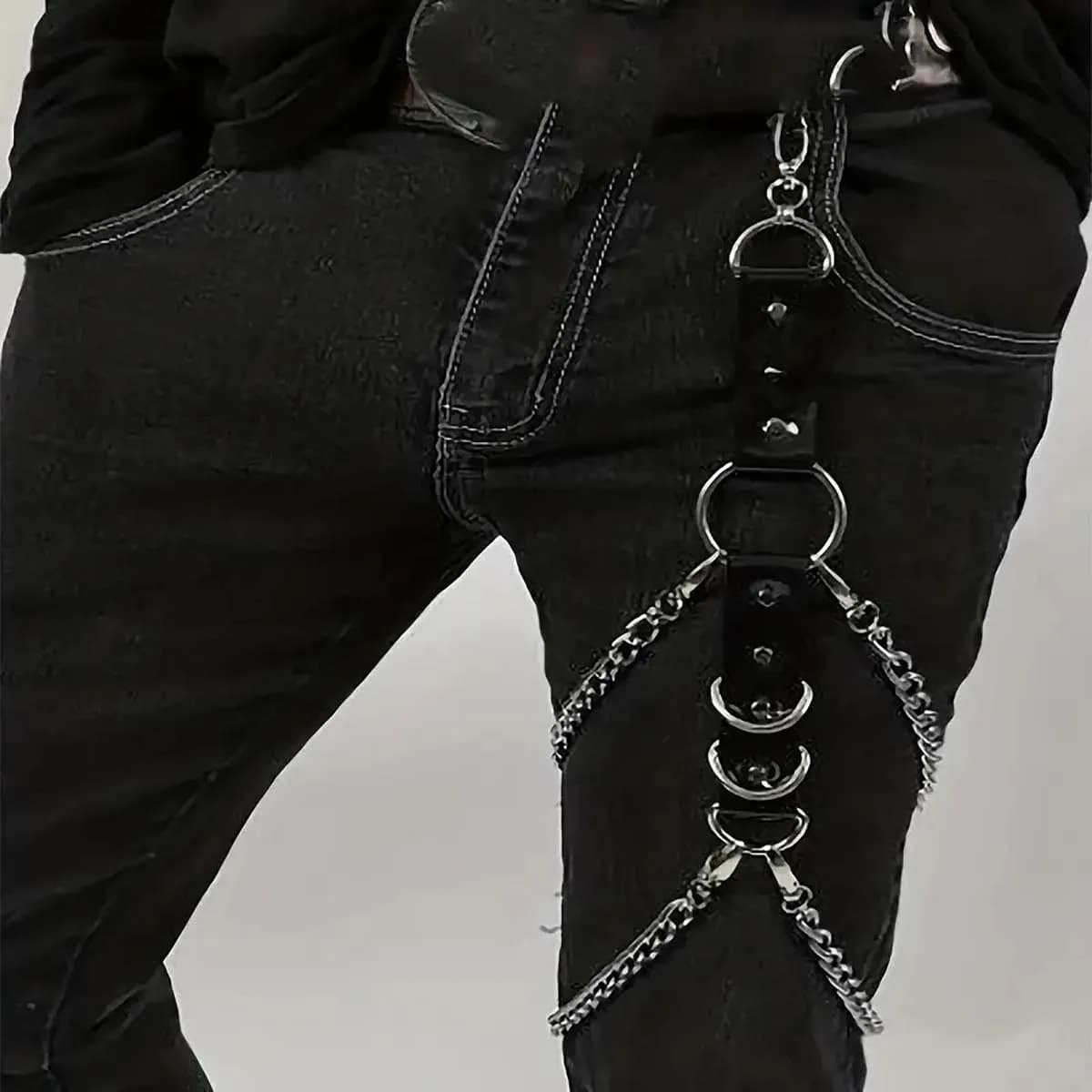 Black gothic thigh strap sexy strap bondage body strap leg strap jeans pants men's accessories