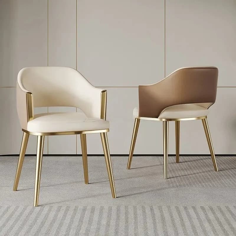 2PSC Mobili da ristorante per la casa in stile italiano moderno Sedie da sala da pranzo in pelle Uso domestico con gambe in metallo dorato Sedie Sillas
